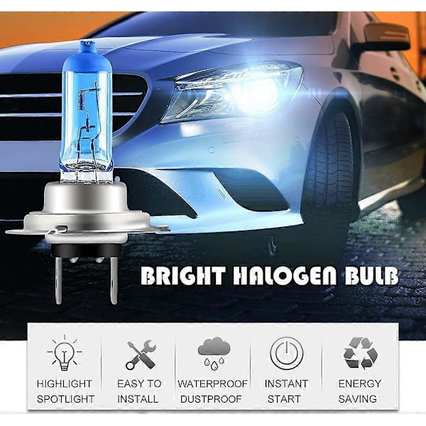2 kpl H7 Halogeenipolttimo 12V 55W Erittäin Kirkas Korvaava Auton Sumuvalolle Kauko-/Lähivalo 5000K Valkoinen Halogeeniajovalaisin