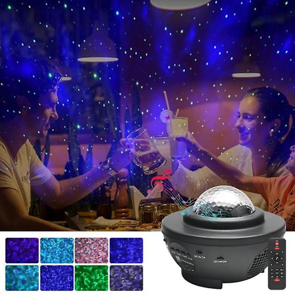 USB Natlampe med Bluetooth Musik, Stjernehimmel Projektion og Rotation - Sort