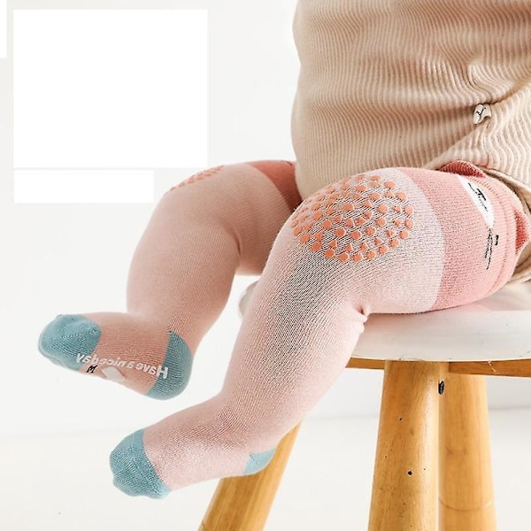 Babystrumpor med halkfria knän, 3 par, halkfria långa strumpor för att gå och krypa med grepp för småbarn