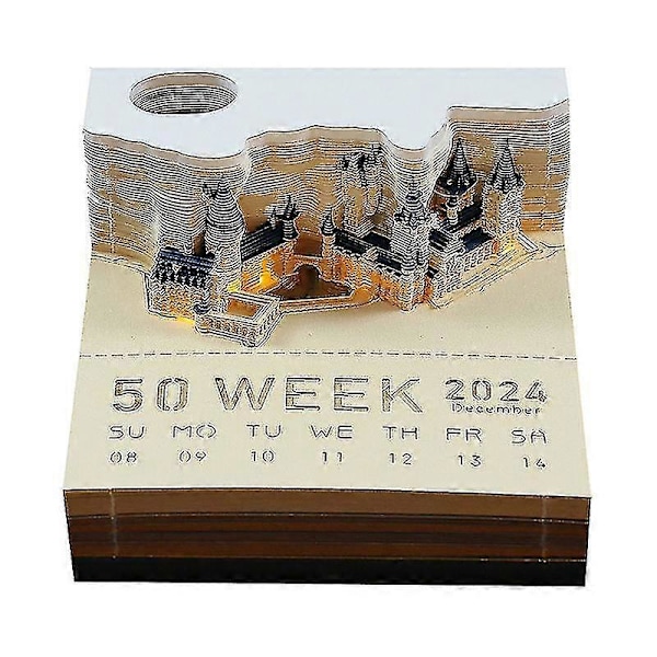 Bordskalender med LED-lampor, 2024 Kalender Memoblock, Kreativ Bordskalender DIY Anteckningsblock, 3D Konstkalender Papperssnideri28