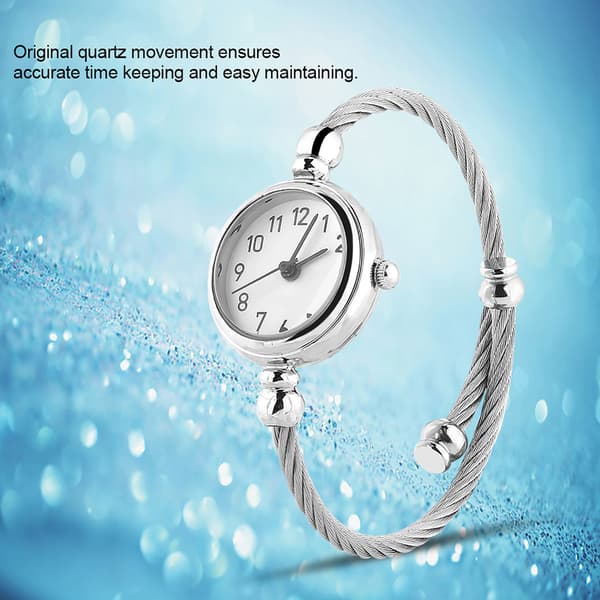 Analog Rund Kvartslegering Rem Öppet Armband Klocka Armbandsur (Arabiska Siffror Vit Urtavla)
