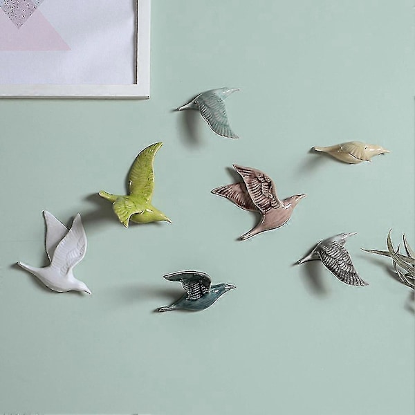 3D Keramiska Flygande Fåglar Väggdekor Kreativa Fåglar Hängande Ornament För Hem Zekai Beige TypA