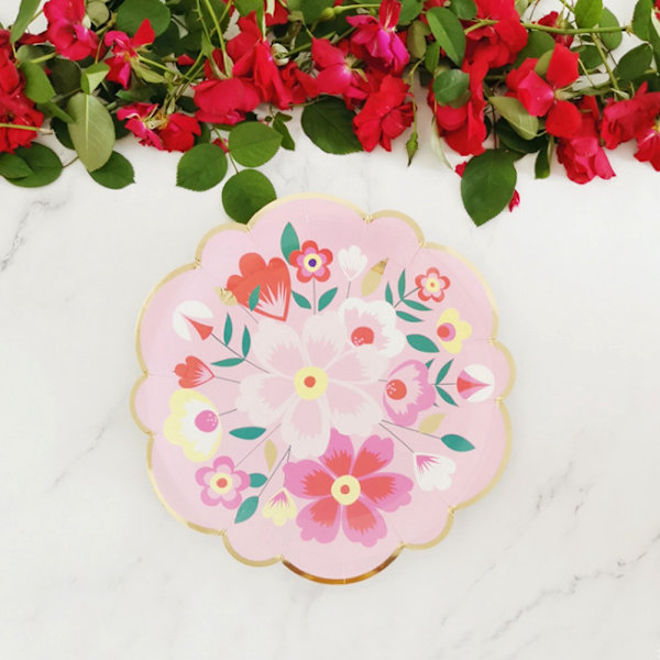 Engangspapirtallerkener med blomstermønster til husholdning, eftermiddagste, service og festartikler