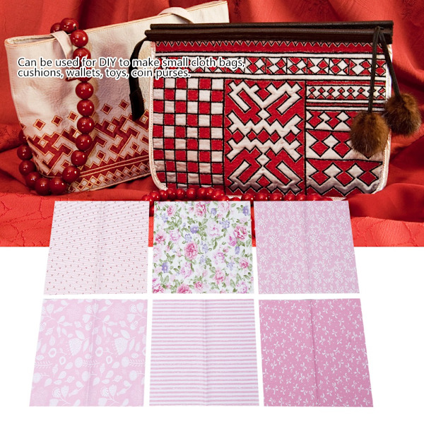 6st/ set Gör-det-själv- printed bomullstyg Sömnad Quiltning Set Tillbehör 25x20cm Rosa
