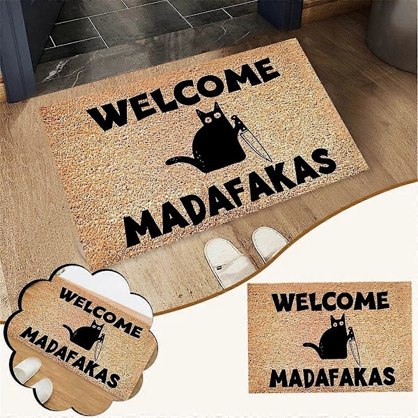 Tumma Kissa Welcome Madafakas Kokopainettu Ovimatto Hauska Ovimatto