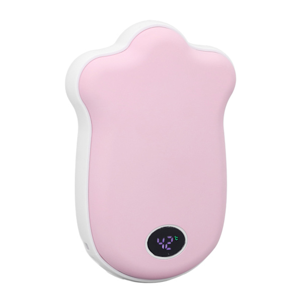 USB uppladdningsbar handvärmare Cat Paw med LCD-skärm Dubbelsidig uppvärmning 2 nivåer justerbar handvärmare Power Bank för telefon Rosa