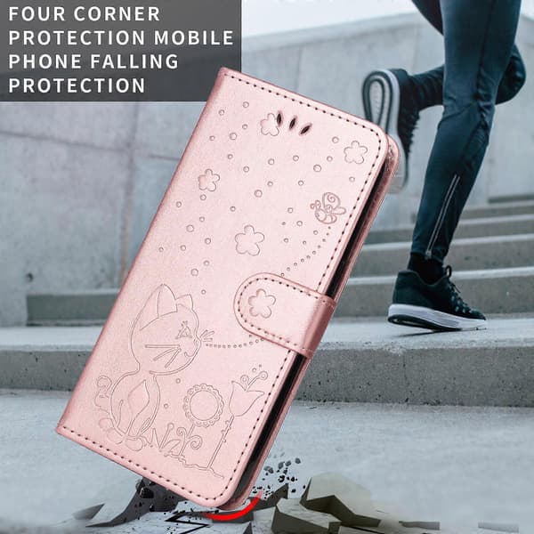 Compatible Leather Wallet Case for Samsung Galaxy A56 5G, Cat and Bee Pattern, Phone Case with Stand Grey