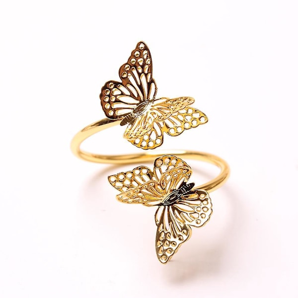 Sæt med 6 Guld Butterfly Servietringe - Dobbeltlags Metalholdere til Spisebord, Bryllup, Valentinsdag