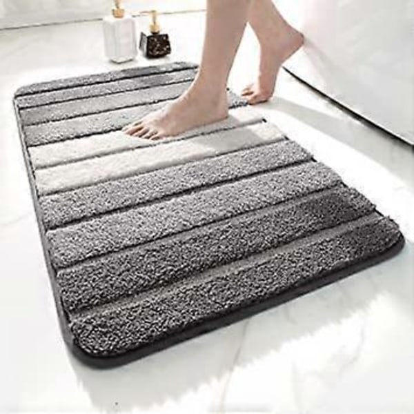 40 x 60 cm, Grå Halkfri Badrumsmatta, Mjuk Badrumsmatta i Mikrofiber, Vattenabsorberande, Maskintvättbar, Extra Tjock Duschmatta för
