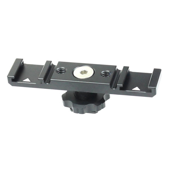 Hot Shoe Mount Bracket Dubbel Hot Shoe Extension Bar, Aluminium monteringsplatta Adapter, Dual Extension Hot Shoe för LED-videoljus, skärmar