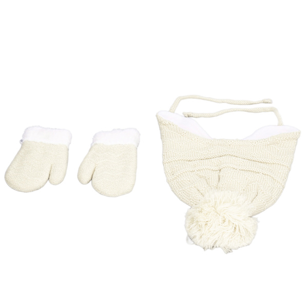Toddler Hat Handske Sæt Blød Varm Komfortabel Dobbelt Lagt Design Sød Stil Vintertøj til Udendørs Hvid Sæt