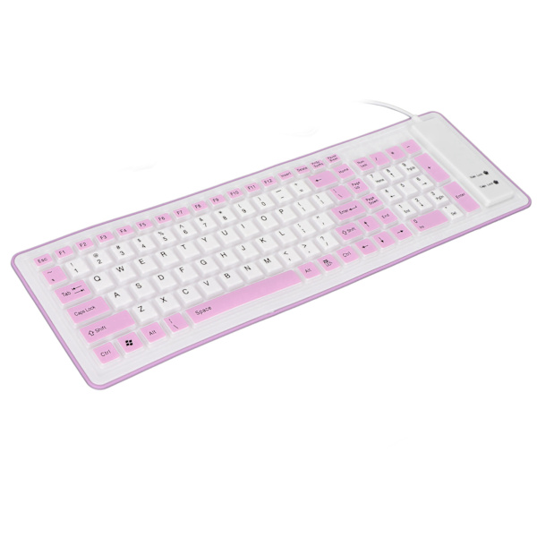 Hopfällbart Silikontangentbord 103 Tangenter USB Trådbunden Silikon Hopfällbart Vattentätt Tyst Färgfast Hopfällbart Tangentbord för PC Laptop Lila