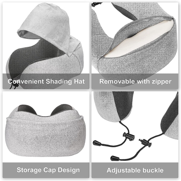 Vaaleanpunainen hupullinen Memory Foam -matkatyyny – mukava tuki lentokone-, auto-, juna- ja toimistokäyttöön