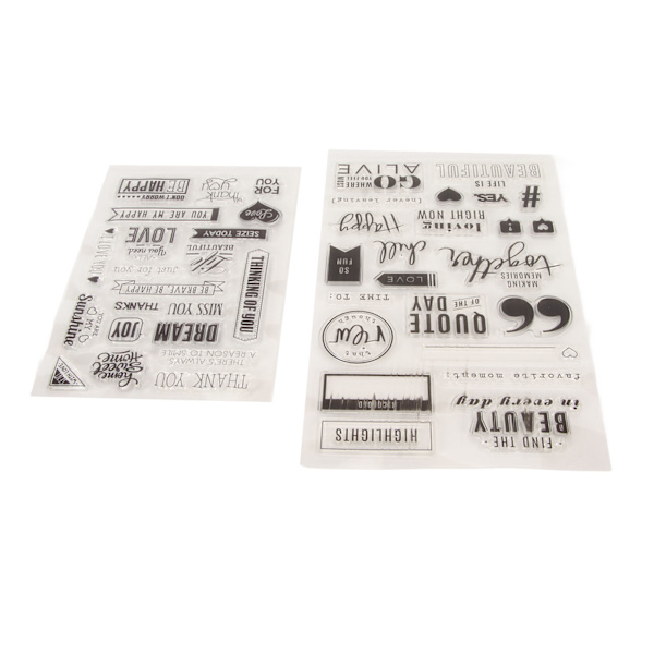 Gjennomsiktige frimerker holdbare fasjonable transparente forseglingsfrimerker med engelske ordfrasemønster for scrapbooking DIY-håndverk