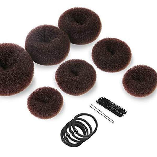 Hår Donut Bun Maker Set 7 delar Hårbulle Donut 10 delar Hårnålar och 5 delar Elastiska band Hårbulle Shaper Set
