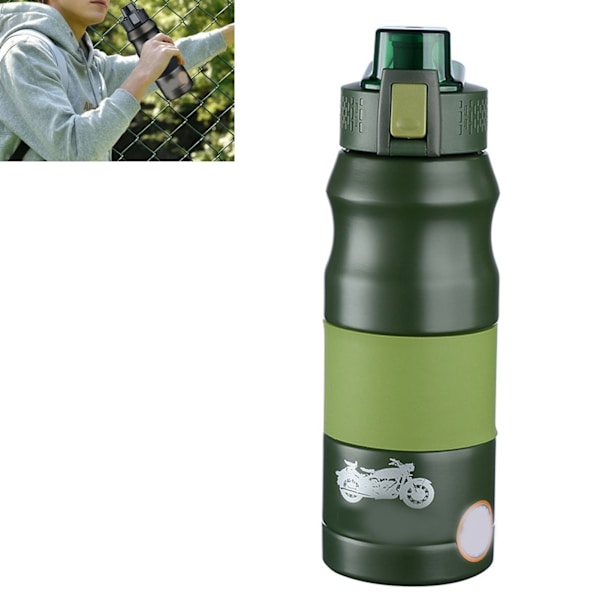 Rustfrit termisk flaske i rustfrit stål, bærbar, stor kapacitet, moderigtig vakuumtermisk flaske til udendørs brug, 680 ml, grøn