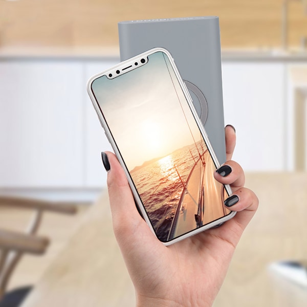 QI 3-i-1 trådløs lader Power Bank hurtiglading Qi mobil lader (grå)