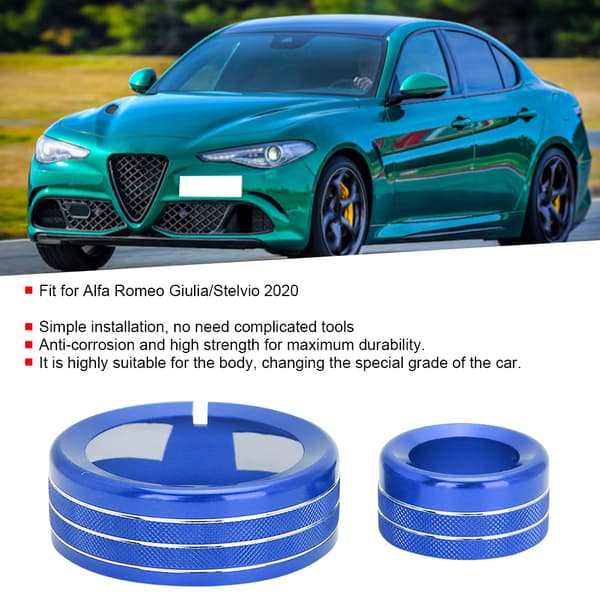 2 stk. Aluminiumslegering Multimedia Kontroll Senter Knappering Trim Passer for Alfa Romeo Giulia/Stelvio 2020 Blå