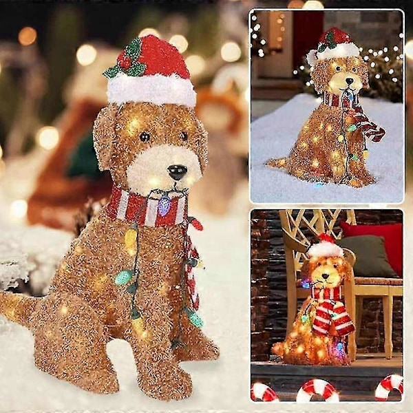 Juldekorationer Utomhus Lysande Djur, hund, rådjur, jultomte utomhus B