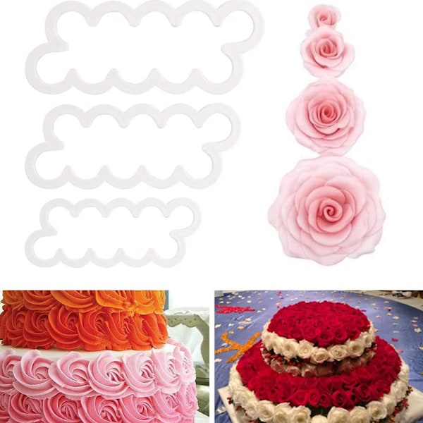 3 st formar för rosenblad, rosenbladsstans för tårtfondant, dekorationsverktyg för bakning