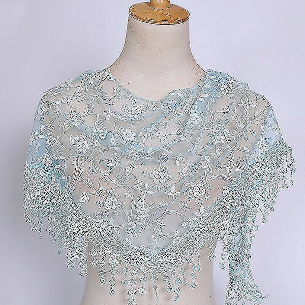 Elegant spetsblommig kyrklig mantilla sjal sjal wrap - UK-9 ljusblå