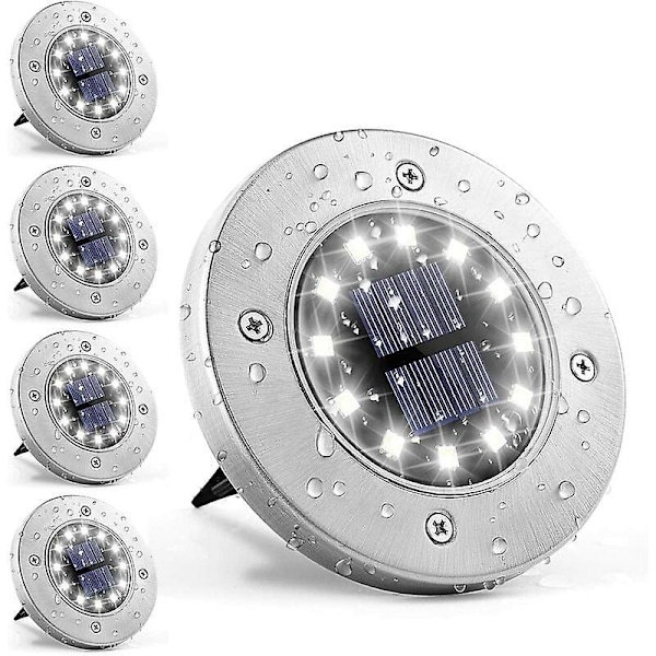 Solarlampa för utomhusbruk 12 LED 4 st Solcellsdrivna Marklampor Vita Trädgårdslampor Vattentät Rostfritt Stål för Utomhusbruk, Trädgård, Uteplats, Gräsmatta, Gård, Gångväg