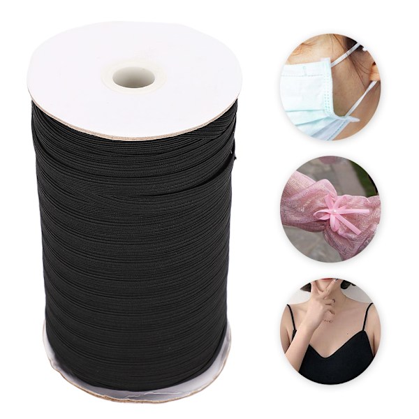 100 meter elastiskt band platt flexibelt rep band munstycke kläder tillbehör 10mm (svart )