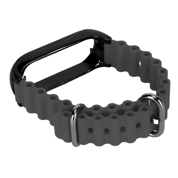 Silikone Urrem med Beskyttende Stødfanger i Rustfrit Stål, Tilbehør Passer til Mi Band 7 Sort