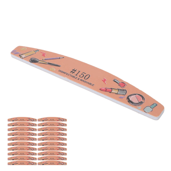 20 st Nagelfil Dubbla Sidor Manikyr Nagelfil Tvättbar Återanvändbar Professionell Half Moon fingernagelfil Nail Art Tools 150 Grit