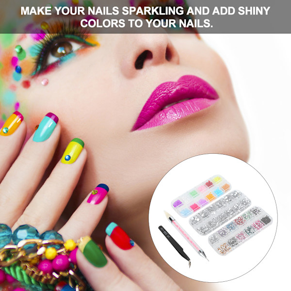 Neglekunst DIY Rhinestone Manikyrverktøy Flat Pointed Base Mini Beads Dekorasjon Set5Pcs