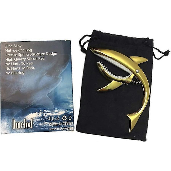 Zinklegering Guitar Capo Shark Capo til Akustisk og Elektrisk Guitar med God Håndfølelse, Ingen Båndstøj og Holdbar (Guld)
