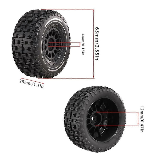 4 st 65 mm Gummidäck 12 mm för 1/14 MJX 14301 14302 RC Bil Röd36