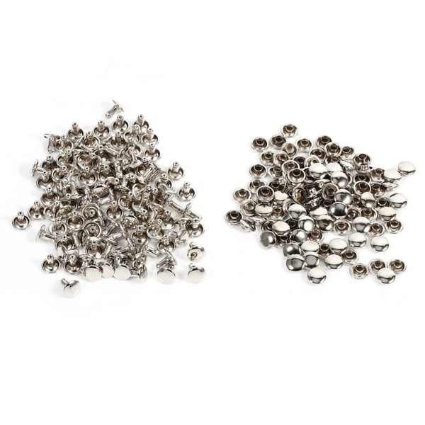 100 sæt 8 x 8 mm dobbelthætte nitte metal læder håndværksreparationer studs pigge dekoration (sølv)