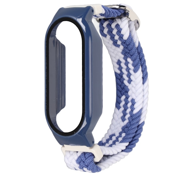 Mjuk nylonflätad klockarmband med stötfångarskydd skärmskyddsaccessoar passar för Mi Band 7 blå vit och blått fodral