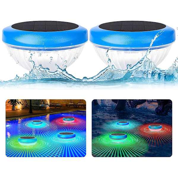 Solcellsdrivna Flytande Poollampor - Set om 2, RGB Färgväxlande, Vattentäta LED-lampor för Simbassäng, Utomhuspooltillbehör