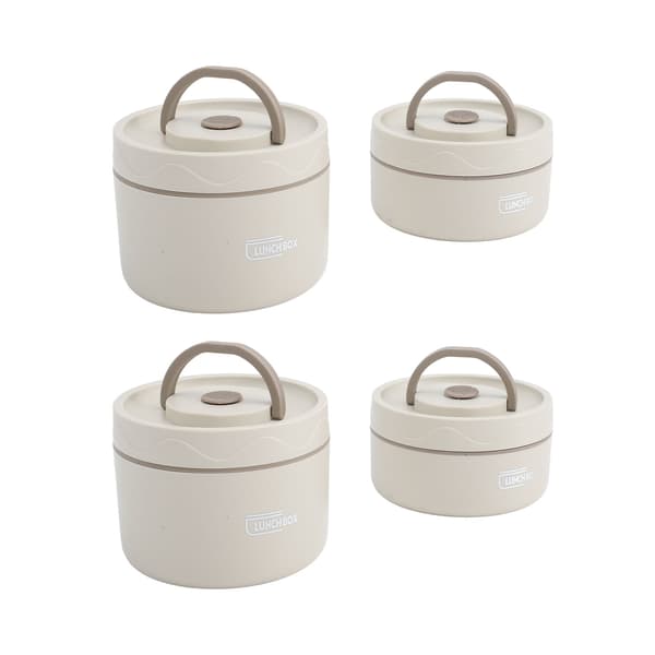 Isolert lunsjbeholder 304 rustfritt stål forseglet multifunksjonell bærbar rund termisk matboks med termisk pose beige 4 stk