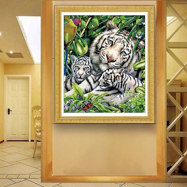 Tiger and Cub 5D DIY Diamond Paining Kit - Stort dyr Full Korssting dekorasjon 30x30cm
