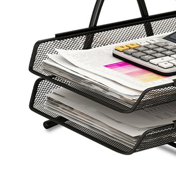 Toimistopöytä Mesh verkkokiinnike Paperinen kirjehyllyteline Musta metalli kotioppikouluun 2 kerrosta