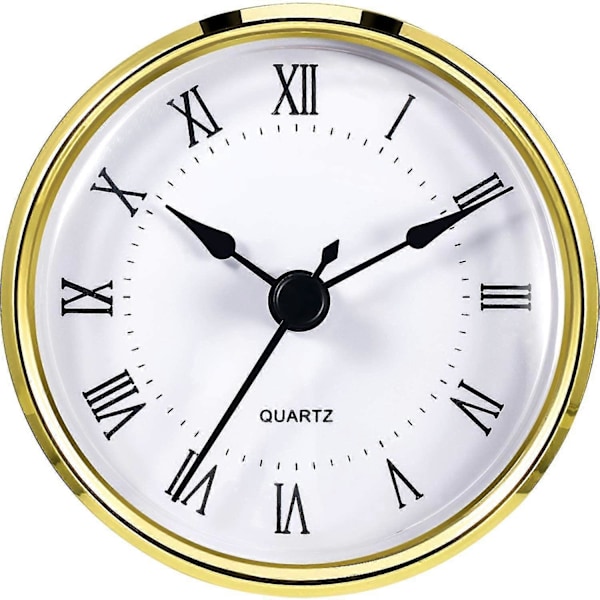 Rund Klockinsats 3-1/8 Tum (80 mm) Quartz Urverk Romerska Siffror Guld Kant (guld Kant)