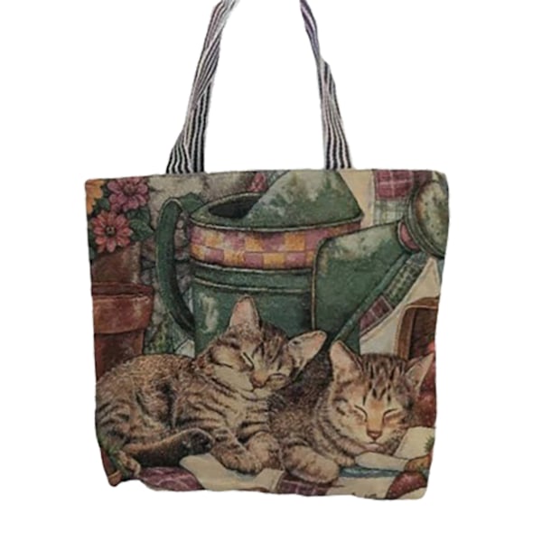 Vintage Canvas Bag med Enkeltsidet Broderi Utsøkt Etnisk Stil Canvas Handlepose for Shopping Gave