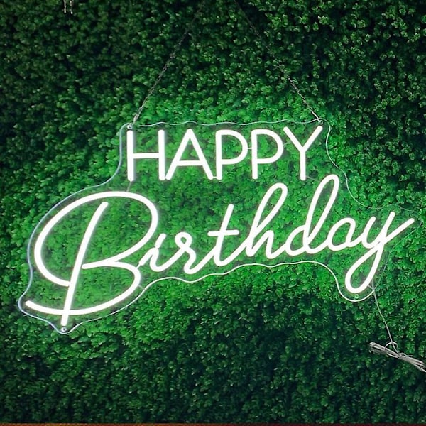 1 stk. Happy Birthday Neon Skilt For Bursdagsfest Dekor LED Neon Skilt For Bursdagsfest Bar Hjemmedekorasjon Gave (Hvit)