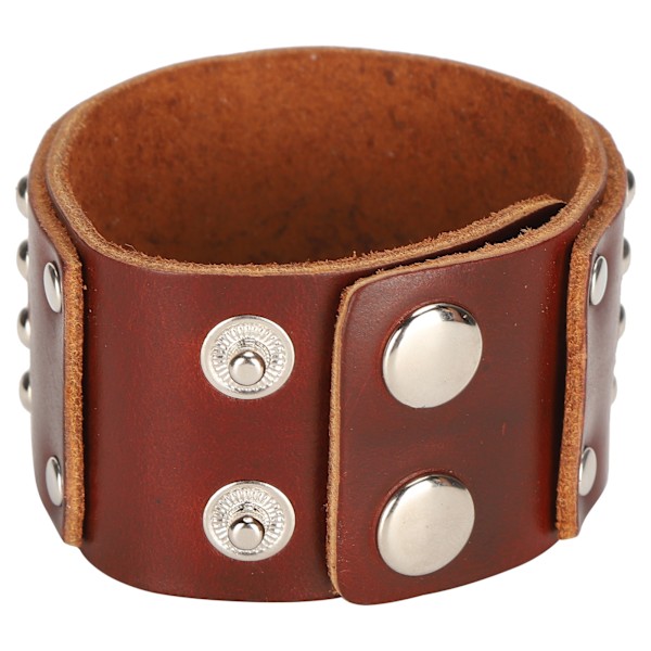Flettet armbånd i delt skinn, justerbar trykknapp, nagle, håndlaget vintage armbåndssmykke (brunt)
