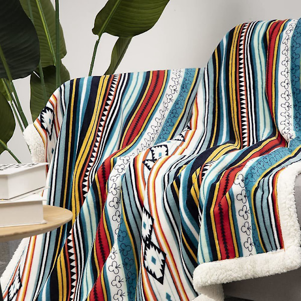 Sofateppe, mykt og varmt, fargerikt stripemønster, reisedekken, for soverom, stue, kontor, 130 x 150 cm (fargerike striper)