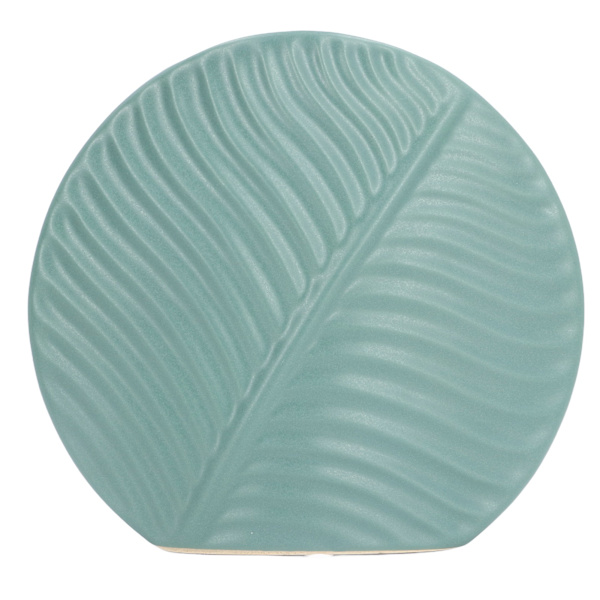 Bladeformet keramisk vase i nordisk stil, mørkegrøn, flad bladform, skridsikker porcelænsvase til stuer og kontorer