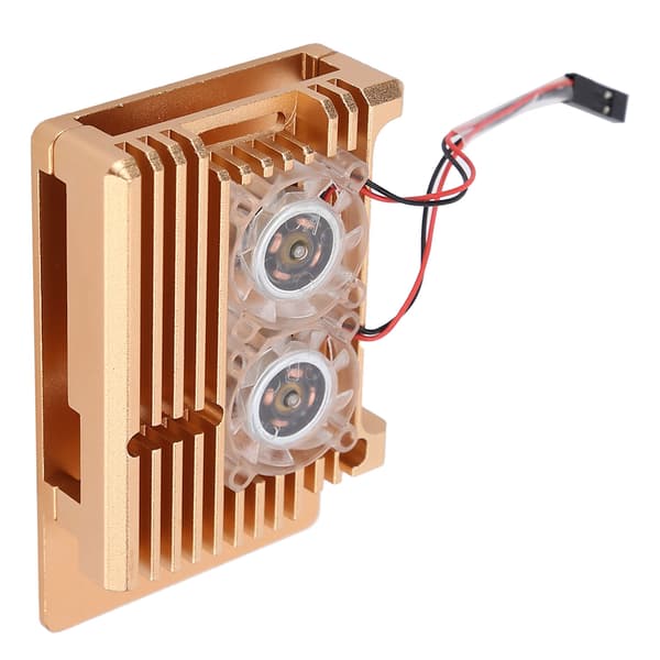 Kølekasse i aluminiumslegering med varmeafledning og blæser til Raspberry Pi 4 B Model Guld