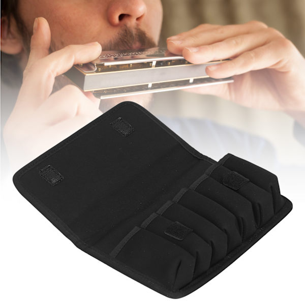 Bærbar sort EVA Harmonica opbevaringstaske med 7-holder