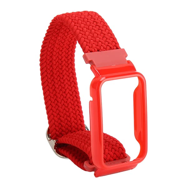 Flätat Loop-armband för Mi Band 7 Pro Justerbart Elastiskt Nylon Loop-armband med Skyddsram Rött Armbandsfodral