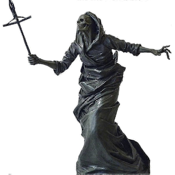 Sort Skelet Statue Havebeskytter Skulptur Figur Gotisk Indendørs Udendørs Havedekor Statue, harpiks Håndværk Ornament