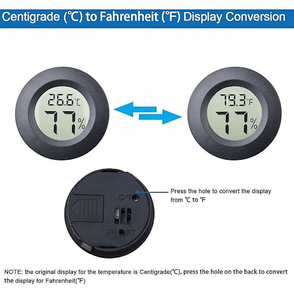 4-pack Mini Rund Hygrometer Termometer Celsius eller Fahrenheit Mätare Digital LCD Monitor Luftfuktighet Temperaturmätare för Humidorer Krukor Inkubator
