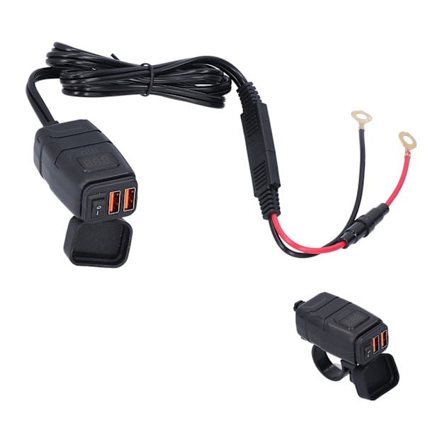 Motorcykelladdare QC3.0 Dubbel USB Vattentät Strömadapter med Voltmeter På/Av-brytare